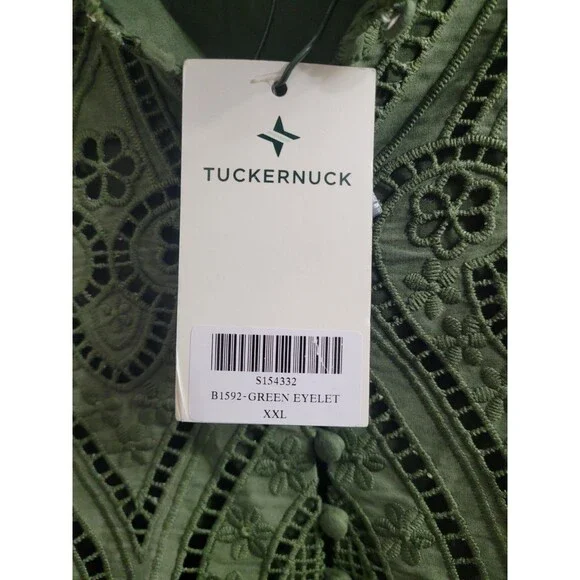 Tuckernuck Maryse Caftan Dress XXL Army Green Eyelet Lace NWT $298 Cotton - Picture 4 of 11